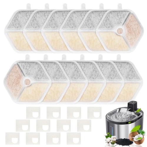 KTNAid 12+12 Filter & Sponges for Smartoo 152oz/4.5L Wireless Cat Water Fountain Quadruple Filtration Cat Fountain Filter Replacement for Smartoo Replacement Filters