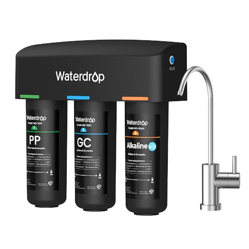 Waterdrop TSB-ALK 8 Layer Slightly Alkaline Under Sink Water Filter System, Reduces PFAS, PFOA/PFOS, Fluoride, Chlorine, Bad Taste & Odor, with Dedicated Faucet, Under Sink Water Filtration