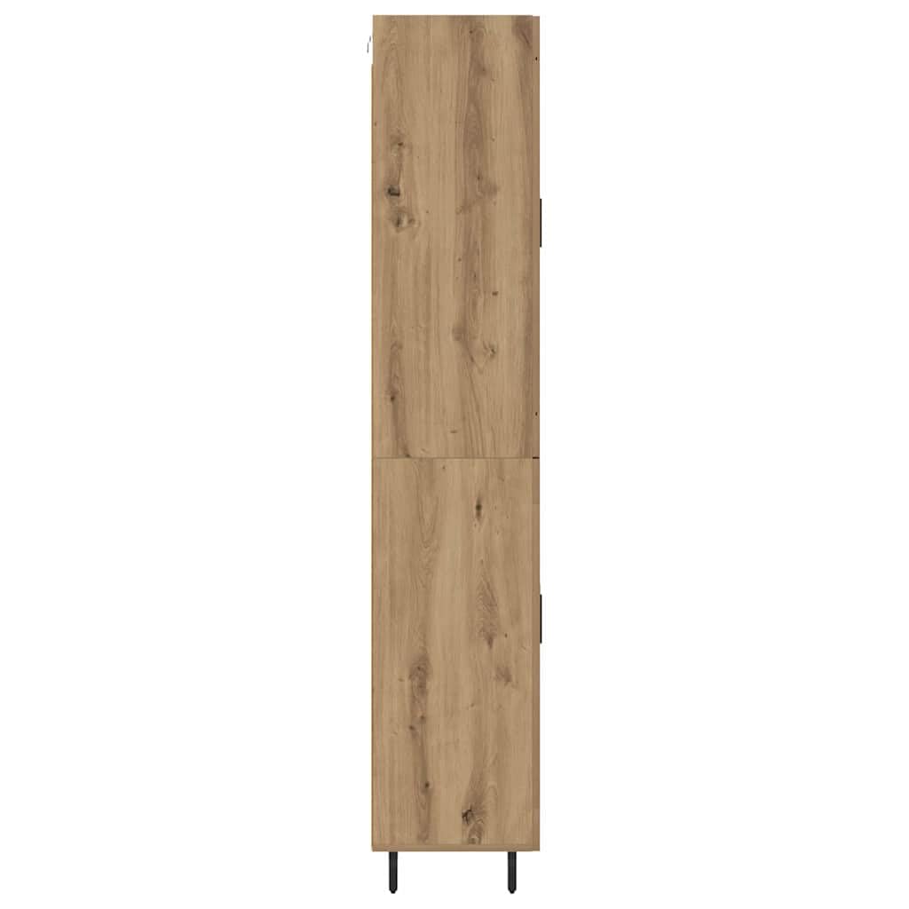 Artisan Oak Engineered Wood Tall Sideboard with Iron Legs | Features a 69.5x34x180 cm slim profile, providing vertical storage for living rooms, kitchens, and entryways.