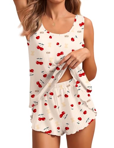 Image of Ekouaer 2 Pieces Womens Tank Top Pajamas Set Soft Sleepwear Cami and Shorts