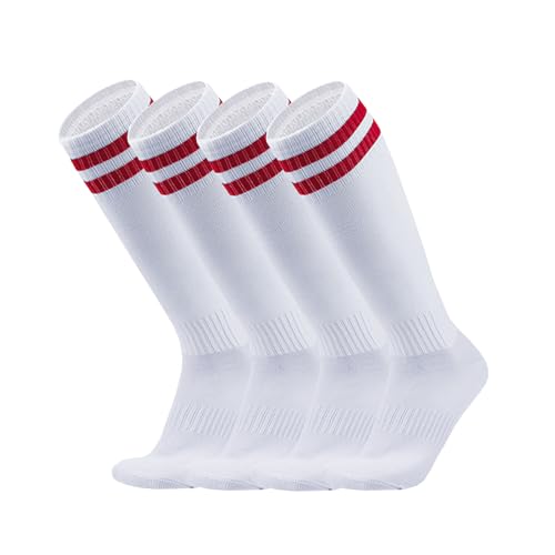 4 Pairs Kids Soccer Socks for Boys Girls Knee High Socks Football Uniform Baseball Softball Socks for 6-12 Years Old