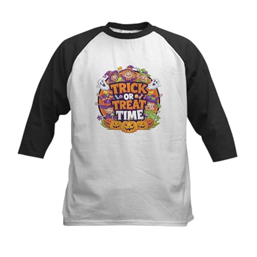 CafePress Trick Or Treat Time Halloween Design Kids Baseball T Shirt Kids Cotton Baseball Jersey, 3/4 Raglan Sleeve Shirt Black/White
