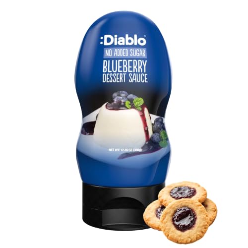 Salsa al mirtillo Diablo senza zuccheri aggiunti – sciroppo dessert keto, senza glutine e a basso contenuto di carboidrati, topping dolce per pancake, waffle, gelato, caffè, milkshake e dolci, 350 ml.