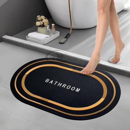 Image of CANWAY 2 Pieces 3 mm Rubber Bath Mat (40x60 cm, Black) | Anti-Skid Non-Slip Bathroom Floor Mat | Quick Dry Super Absorbent Soft Door Mat for Home & Shower