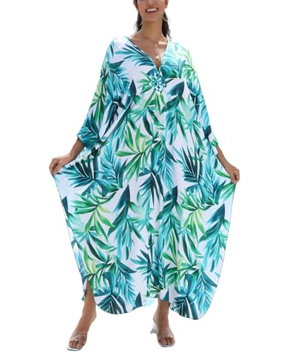 Image of IMAGEKOPE Women's Plus Size Animal Print V-Neck Batwing Kaftan Beach Dress Bathing Suit Cover-Up Loungewear