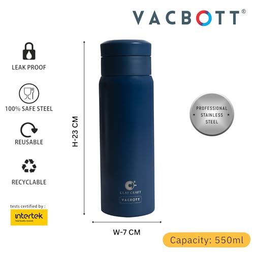 Image of CLAY CRAFT VACBOTT Legend Apex Double Wall|18 Hours Hot and 24 Hours Cold Vacuum Insulated Flask 550ml, 1Pcs, Steel Bottles for Travelling|BPA-Free|Leak Proof|BIS Certified|1Year Limited Warranty