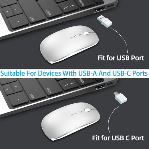 Ratón inalámbrico Bluetooth para Mac Pro, portátil y PC con receptor USB tipo C 3