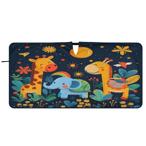 senya Car Windshield Sunshade, Animal Giraffe Elephant Car Front Window Sunshade Foldable, Blocks UV Rays and Keeps Vehicle Cool, Small, E07Z23015