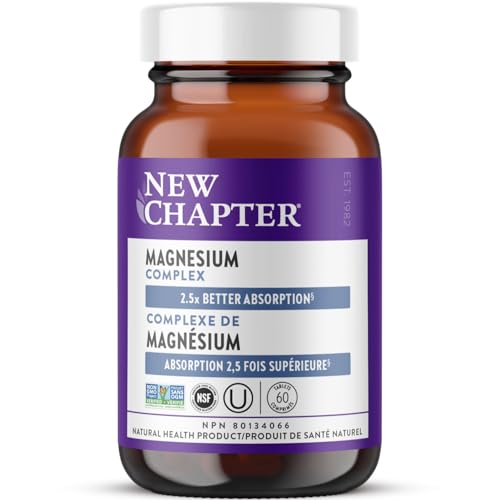 New Chapter Magnesium Complex Supplement for Heart, Bone, Nerve, Muscle & Cellular Energy, with Well-Absorbed Magnesium Glycinate, Sea-Sourced Magnesium + Fermented Magnesium, 100% Vegan, 60 Tablets