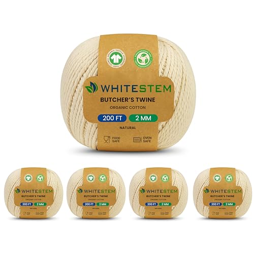 WHITESTEM Organic Butchers Twine –1000 Feet 16 PLY Strong Cotton String for Turkey Trussing and Meat Prep for Roasting, Gift Wrapping, Baking, Crafts, Holiday Décor, DIY Projects, Packaging & Pastries