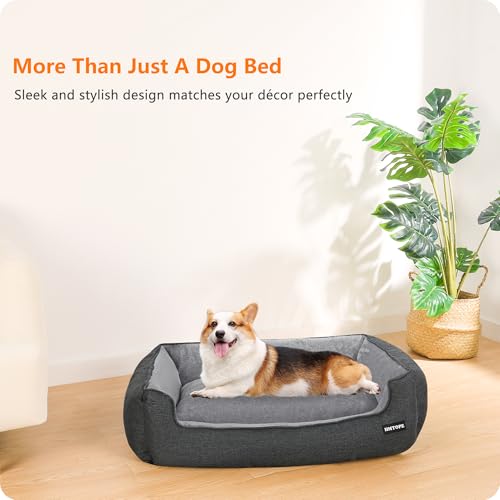 HMTOPE Hundebett, Hundesofa, Hundekissen, Hundekörbchen Abnehmbar und waschbar, Grau Spleißen, 90 x 75 x 25 cm