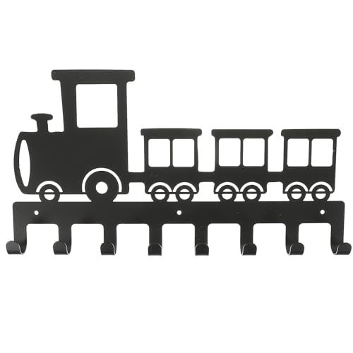 SUPVOX Gancho de Pared de Hierro Forjado Diseño Tren Hueco, 8 Ganchos Negros Compactos para Colgar Sombreros, Toallas y Llaves, Perchero Retro para Baño y Oficina, Almacenamiento