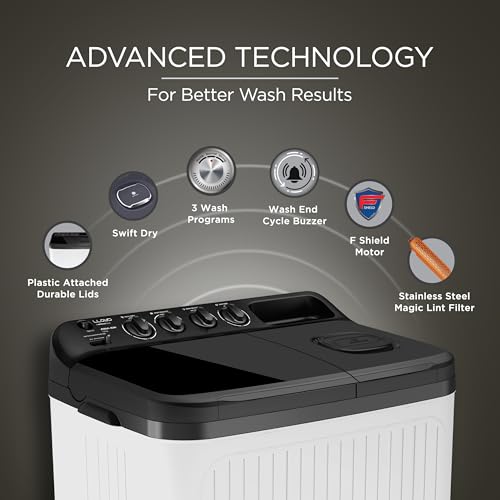 Image of Lloyd 8 kg 5 Star Semi Automatic Top Load Washing Machine |1300 RPM | Detergent Storage Zone | 3 Wash Programs | Swift Dry | Magic Filter, (GLWS805AODDG, Dark Grey and White)