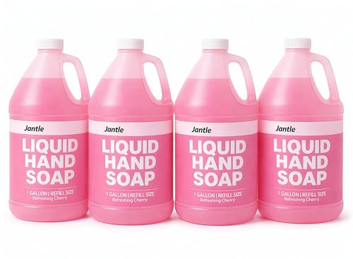 Jantle Hand Soap Gallon Refill, Cleansing Liquid Soap, Soothing Pink Lotion Soap Refill, Bulk Hand Soap Refill - Gentle on Skin, Cherry Scent - 1 Gallon per Bottle - 4 Pack