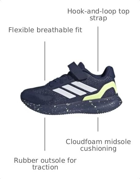 Image of Adidas Kids Unisex Run Falcon 5 Shoes Dark Blue /White /Yellow 3 Little Kid M