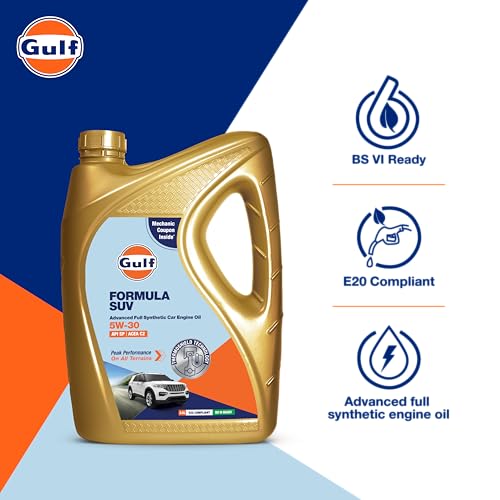 Image of Gulf FORMULA SUV 5W-30 API SP, ACEA C2 | Modern Petrol, Diesel, E20, CNG SUVs | 4 Wheeler Car Advanced Full-Synthetic Engine Oil [3.5 L] - Pack of 1