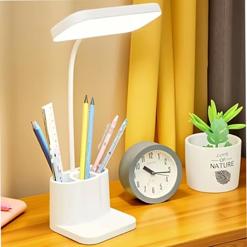 Image of Rechargeable LED Study Lamp for Students with Touch Control - Dimmable Brightness Eye-Care Desk Light, Portable Cordless Reading Lamp for Study Table, Bedroom & Office (Rectangular Design)