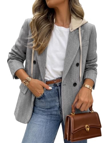 Mina Self Tweed Blazer Jacket for Women Black Houndstooth Business Casual