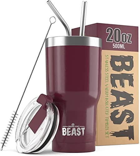 Beast Tumbler - 550 ml (20 oz), Aqua Blue | Reusable Stainless Steel, Vacuum Insulated Cup | with + 2 Straws & Cleaning Brush | Double Wall Travel Flask Perfect for Hot or Iced Coffee | BPA Free