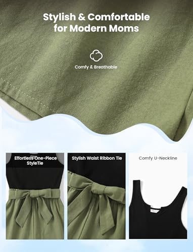 Image of PATPAT Mom and Daughter Matching Jumpsuits - Black Tank Top with Floral Wide-Leg Shorts