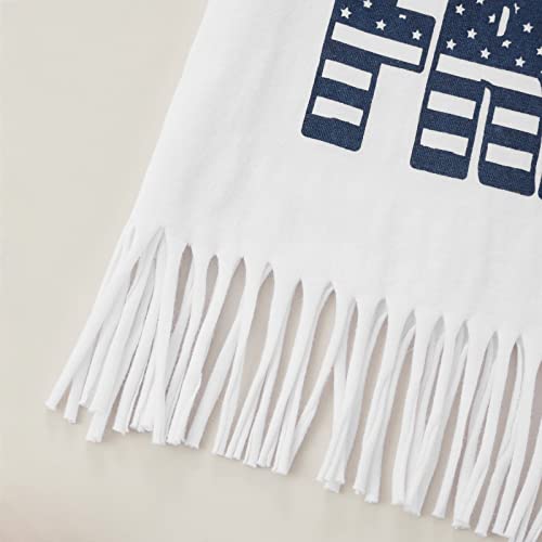 Sdghg LZM-MBD--OAEUA2 Kids Toddler Girl 4Th Of July Clothes Short Sleeve Letter T-Shirt Tassel Top Star Stripe Flare Pants Set thumb #3