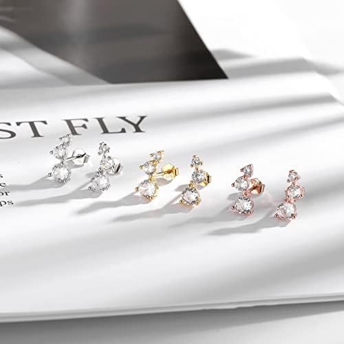 CERSLIMO Silver Stud Earrings for Women Girls - S925 Sterling Silver Earrings with 3 Clear White Cubic Zirconia | Hypoallergenic Silver Earring Jewellery Wedding Birthday Chritsmas