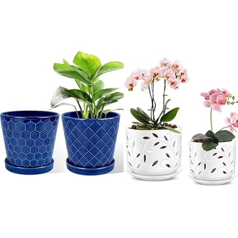 EFISPSS 5+6 Inch Plant Pot,Ceramic Pots for Plants with Drainage,Flower Pots Indoor Pots for Plants, Modern Flower Pots for Home and Office,Set of 4 Cover