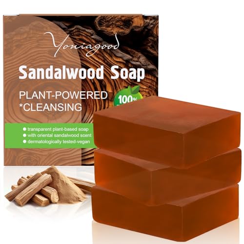 3 PCS Sandalwood Soap Natural Exfoliating 4in1 Hair Body Face & Shaving Mens Bar Soap with Plant-Based Cleanser Organic Handmade Bath Deodorant Moisturizing Shower for Women All Skin Types