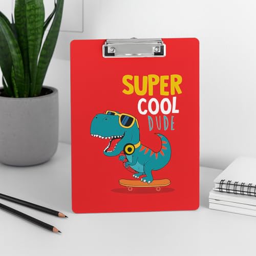 Image of Clipboard Drawing, Writing, Exam Board with Clip (Size - 24x36 cm) Sturdy, Lightweight for Office, School, College - Red Dino