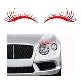 Ohleats 2PCS Car Headlight Eyelash Stickers, Funny Cute Fake Eyelashes Bumper Window Decal, Waterproof Decoration Sticker for Auto Body Headlamp, Universal Exterior Car Accessories (Red)