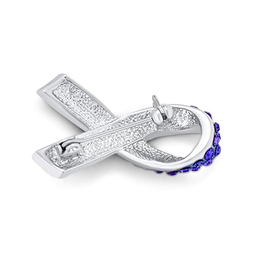 Image of SET OF 3-Blue Ribbon Prostate Cancer Survivor Crystal Brooch Pin - Silver Plated Accent - Symbolic Support Jewelry for Men