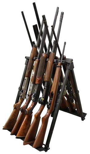 Rush Creek Creations Heavy-Duty Aluminum Gun Rack for 10 Rifles & Shotguns, 22"x32"x26.6”, Foldable Portable Stand, Black