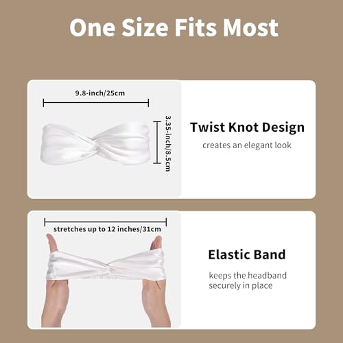 Image of ZLYC Mulberry Silk Headband for Women's Hair Elastic Hairband, Solid White | smooth luxury real silk, stretch elastic no slip fit, makeup spa skincare use, travel daily wear,boho fashion hair accessory