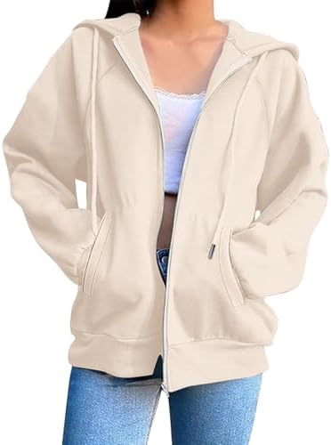 Womens Zip Up Hoodies Casual Long Sleeve Hoodie Jacket Oversized Lightweight Pullover Sweatshirts Tops with Pocket