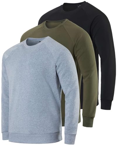 Real Essentials 3 Pack: Men's Soft Plush Fleece Crewneck Sweatshirt - Athletic Pullover Sweater (Available In Big & Tall)