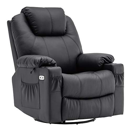 MCombo Elektrisch Relaxsessel Massagesessel 240° Dreh und Schaukel+Heizung+Vibration 7070 (Schwarz) Cover