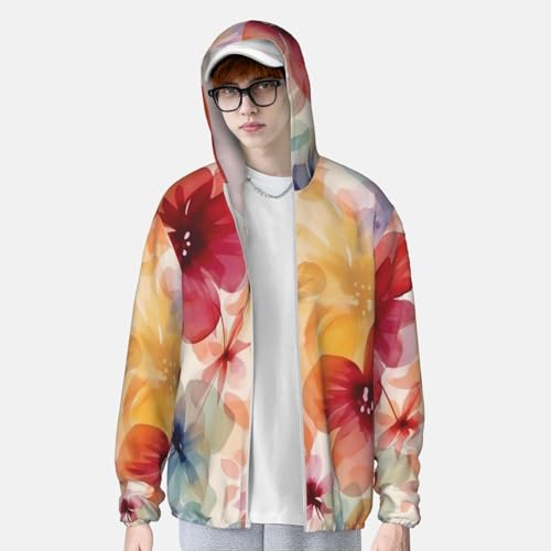Men's Sun Protection Shirts Watercolor Style Flower Pattern Long Sleeve Sun Shirt for Fishing Running Hiking Swim3
