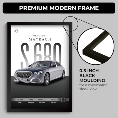 Image of Mercedes Maybach Poster | Framed Maybach S680 A4 Sized (31 x 23 cm) | Mercedes Car Poster for Wall, Gift for Boys, S Class Posters Frames | Car Posters for Wall, Bedroom, Hostel, Study Room (F 043)