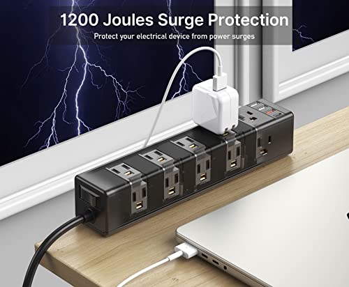 10' 1200J Cccei 15-Outlet Desk Clamp Power Strip w/ 45W USB-C & QC 3.0 USB-A (Black) - image 7