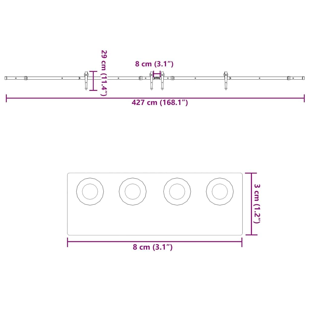 Juego de herrajes para puerta corredera, acero negro, 427 cm, con topes y ruedas, accesorios de montaje para puerta de granero, repuesto para puerta principal, puerta de habitación, puerta de