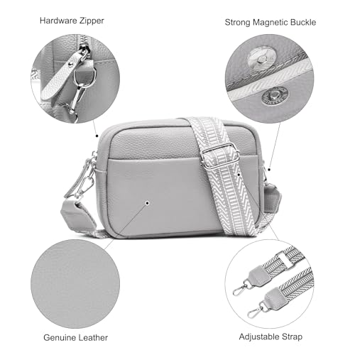 Image of Small Crossbody Bags for Women Genuine Leather, Guitar Strap Shoulder Handbag Purse Camera Bag with Rfid Card Slots, grey