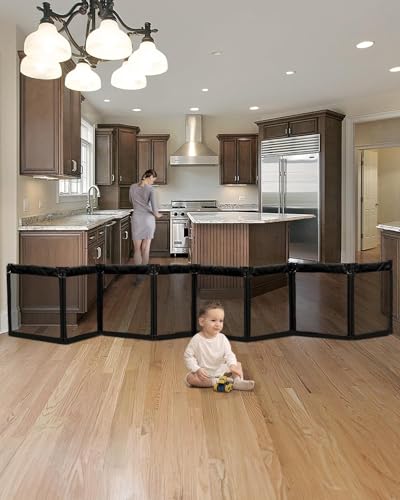 Patywaga Extra Wide Baby Gate Playpen with Heat-Resistant Mesh,8 Panel Foldable Baby Fence,Indoor/Outdoor Safety Barrier,Dog Playpen & Fireplace Gate