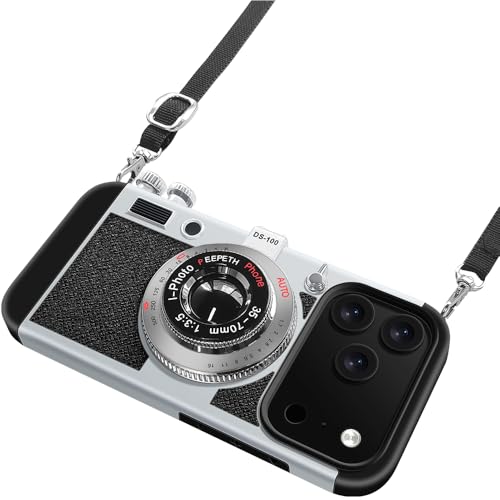 SGVAHY Emily in Paris Phone Case for iPhone 17 Pro Vintage Camera Case Cute 3D Unique Design Cover with Removable Neck Strap Lanyard Silicone Case for Girls Kids Women Black