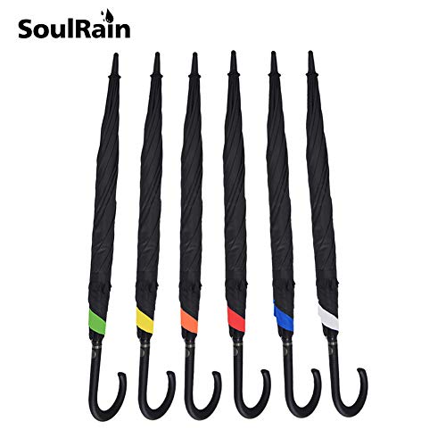 Soulrain Windproof Telescopic Umbrella Auto Open Handle J Stick Umbrellas Oversized 55.5" Extra Large Canopy Ergonomic Black Orange #TOP6