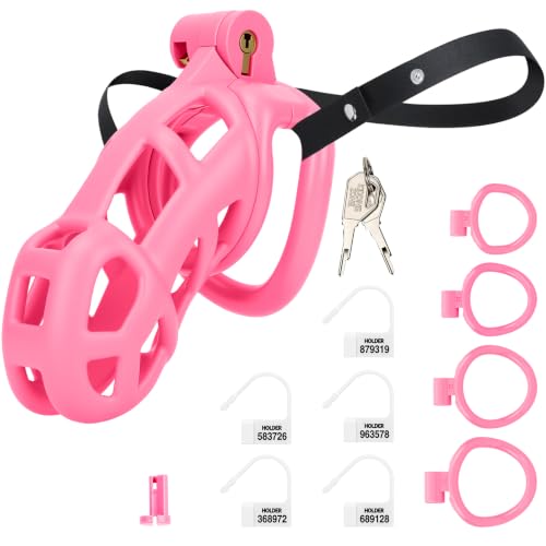 Image of Male Chastity Cage with Belt 4 Ball Rings Invisible Lock Penis Cock Bondage
