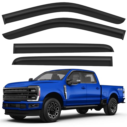 CXZHAZD Shatterproof Tape-On Rain Guards for Ford F250 to F550 Super Duty 2017-2026 Crew Cab, Out-Channel Window Deflectors Vent Window Visors Rain Sun Wind Guards Shade Deflectors, 4 pcs