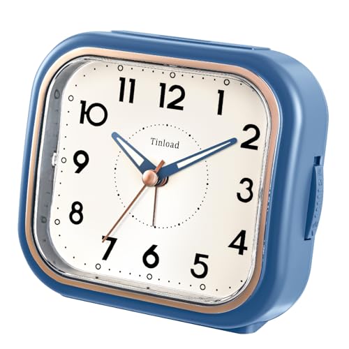 Image of Tinload 4.3 inch Vintage Retro Analog Alarm Clock, Super Silent Non Ticking Clock with Manual Light, Snooze, Battery Operated, Simply Design, for Living Room, Bedroom, Bedside, Desk(Blue)