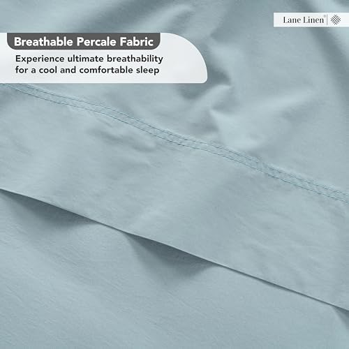 LANE LINEN Queen Bed Sheets – Long-Staple 100% Cotton, Naturally Cooling Sheets Queen Set in Percale Weave, Hotel Luxury Finish, Durable for Daily Use, 15” Deep Pocket, No Pill – French Blue - Thumbnail 5