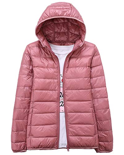 Preisvergleich Produktbild Daunenjacke Damen Ultra Leicht Steppjacke Daunenmantel Winter Mantel Übergangsjacke mit Kapuze Rosa L
