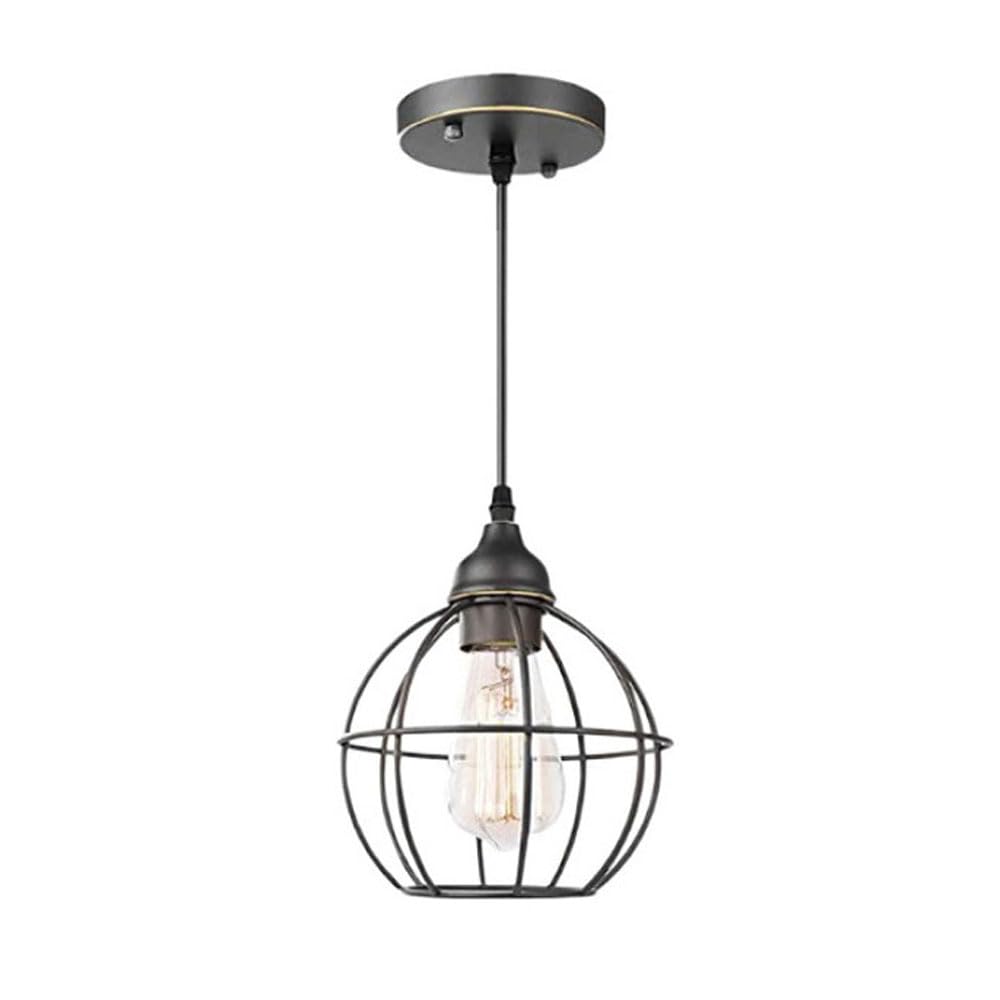 THINKBEESTBlack Round Cage-Shaped Pendant Light Fixture with Iron Lampshade, Hollow Design Hanging Lamp American Industrial Style, E26/E27 Base Chandelier 39in Wire Adjustable for Farmhouse